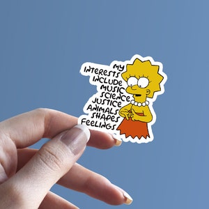 The Simpsons Sticker | Lisa Simpson Vinyl Sticker | My Interests Include | Laptop Decal | MacBook Decal | Stickers