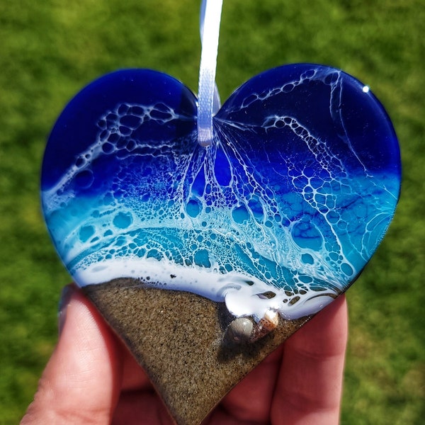 Ocean Heart Ornament, Heart Ornament, Heart Christmas Ornament, Tropical Ornament, Heart Shaped Christmas Ornament, Xmas Gift Ideas, Resin