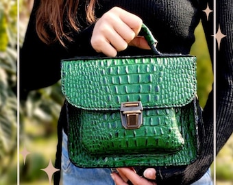 Bolso de cuero hecho a mano/ bolso de cuero de hombro clásico/bolso de cuero verde