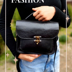 Black Leather Classic Handbag - Elegant and Unique/Shoulder leather bag/ handmade leather bag/ leather black bag/ classic leather bag