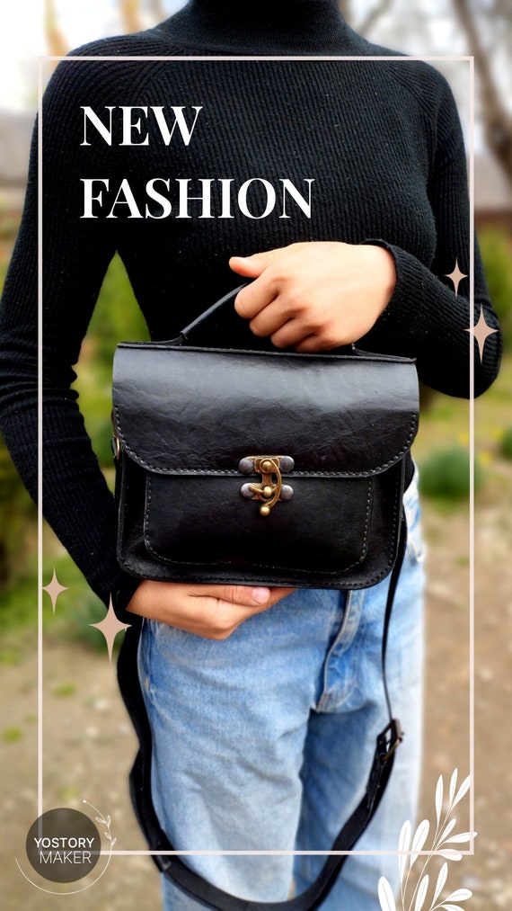 Black Leather Classic Handbag - Elegant and Unique/Shoulder leather bag/ handmade leather bag/ leather black bag/ classic leather bag
