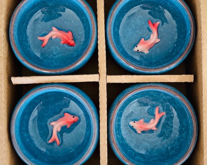 Elegant Koi Fish Crackle glaze Sauce Dishes – Perfect Touch for Sushi Nights and Tea Time