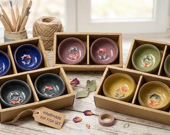 Crackle Glaze Koi Fish Dipping Bowl Set (2 pieces)