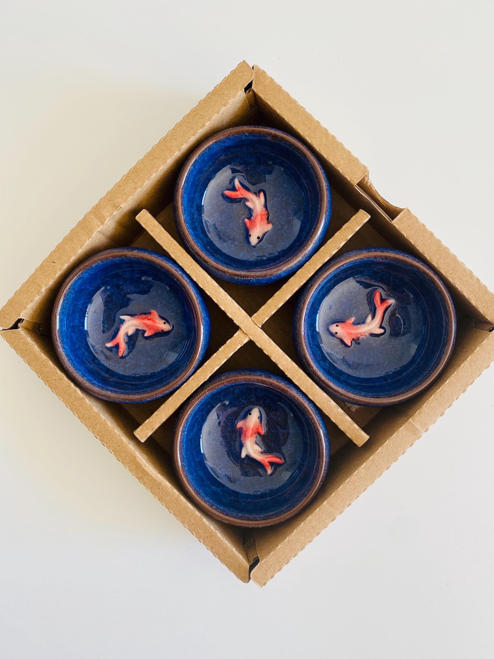 Elegant Koi Fish Crackle glaze Sauce Dishes – Perfect Touch for Sushi Nights and Tea Time - Dark Blue of 4