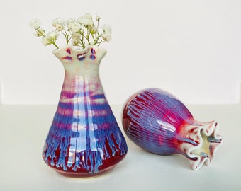 Handmade Small Wine Red Drippy Glazed Vases