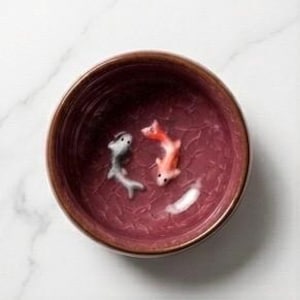 Bol de cerámica con diseño de pez koi y acabado craquelado para mojar – Plato de sushi Red