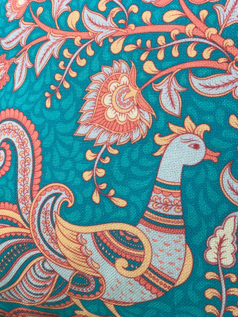 Kalamkari Art-Turquoise Peacock Cushion Cover, Paisley style, Indian artMothers Day gift image 7