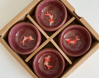 Elegant Koi Fish Crackle glaze Sauce Dishes – Perfect Touch for Sushi Nights and Tea Time