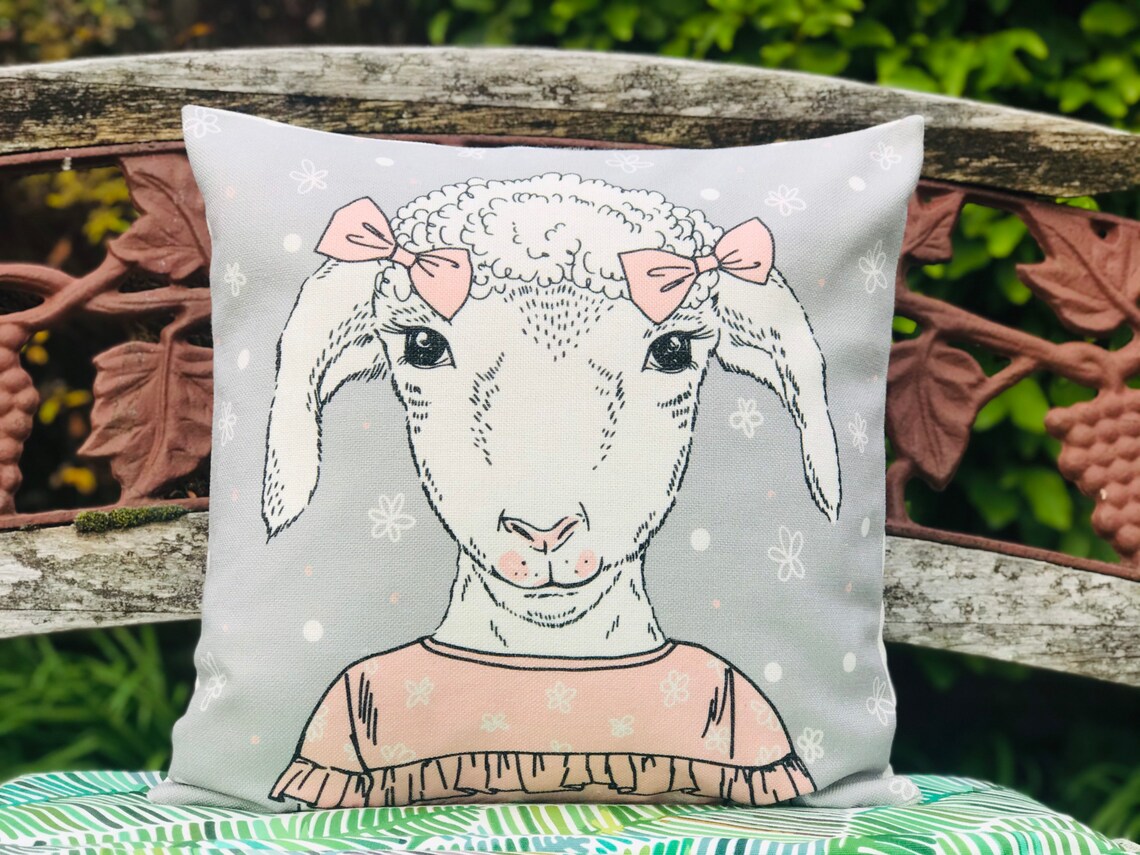 Little Lamb Cushion Cover Sheep Throw Pillow Case 45cm18 Etsy UK