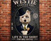 Westie Dog Coffee Company Canvas Poster, Bathroom, Living Room Dog Lover Decoration