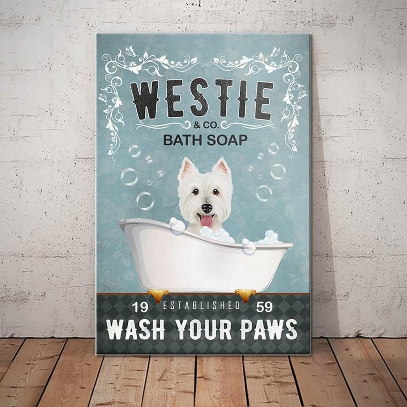 Westie Dog Bath Soap Company Canvas Poster Bathroom Living Etsy