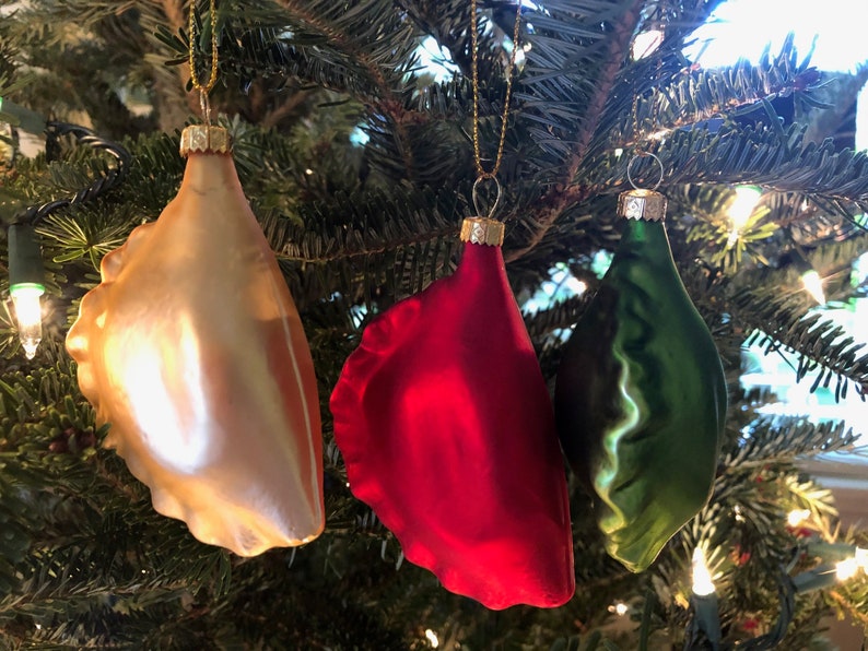 PIEROGI Glass Christmas Ornaments Set of Three: Gold Red - Etsy