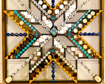 Medallón de gran tamaño, pieza artística elegante con espejos, cuentas y azulejos, extremadamente elegante, decoración para oficina o hogar, 71 cm (28 pulgadas) **El envío tarda 2 semanas**