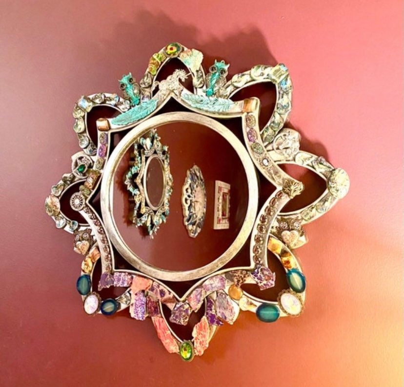 Wall Mirror-authentic Vintage Rhinestone Jewelry 