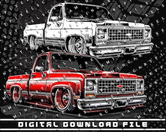 Chevy Squarebody Slammed C10 Digital File, PNG and SVG files, Chevy C10, Graphic Clip Art file for Shirts, Stickers and DTG printing