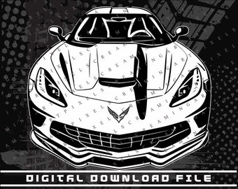 Chevy Corvette silueta Archivo digital, C5, C6 silueta, Chevy Racing, Corvette PNG y archivo SVG para camisas, pegatinas, impresión DTG