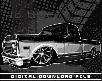 Chevy C10 Custom Slammed Digital File, PNG and SVG file, Chevy C10, Graphic Clip Art file for Shirts, Stickers and DTG printing