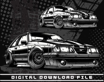 Ford Foxbody Mustang 5.0, Notchback Foxbody Digital File, PNG and SVG files, Graphic Clip Art file for Shirts, Stickers and DTG printing