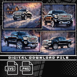 2017 GMC 1500, GMC Denali Truck 4 Pack, Duramax Diesel truck, Christmas / Snow Scene, png and svg file for shirts, stickers, DTG Printing