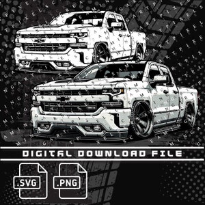 Chevy Silverado 1500 Archivo digital, archivos PNG y SVG, camión obs, archivo de clip art gráfico para camisas, pegatinas e impresión DTG