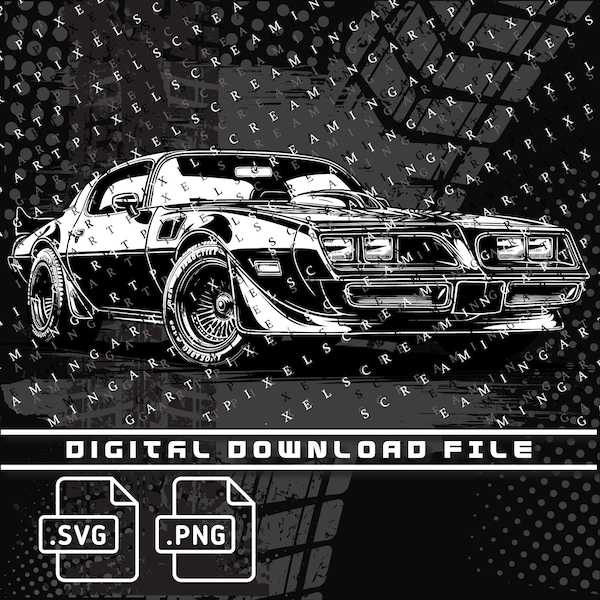 Pontiac Trans Am Digital File, Firebird Pontiac png file, Firebird, PNG and SVG file for shirts, stickers, DTG Printing, Car enthusiast