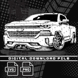 Chevy Silverado 1500 Archivo digital de cabina única, archivos PNG y SVG, camión obs, archivo de imágenes prediseñadas gráficas para camisas, pegatinas e impresión DTG