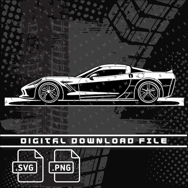 Chevy Corvette silhouette Digital File, C5, C6 silhouette, Chevy Racing, Corvette PNG and SVG file for shirts, stickers, DTG Printing