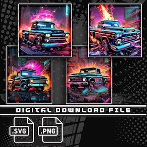 Chevy Apache 3100 truck, Chevy C10, Squarebody svg png, Digital File 4 Pack, PNG and SVG file for shirts, stickers, DTG Printing