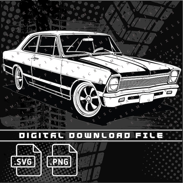 1967 Chevy Nova ss Digital File, 67 Nova png file, Chevy Nova ss, PNG and SVG file for shirts, stickers, DTG Printing, Car enthusiast