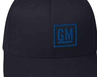 Logotipo de GM Flex Fit, gorra de camioneta Chevy Gorra de sarga estructurada, logotipo azul, gorra de camioneta Chevy