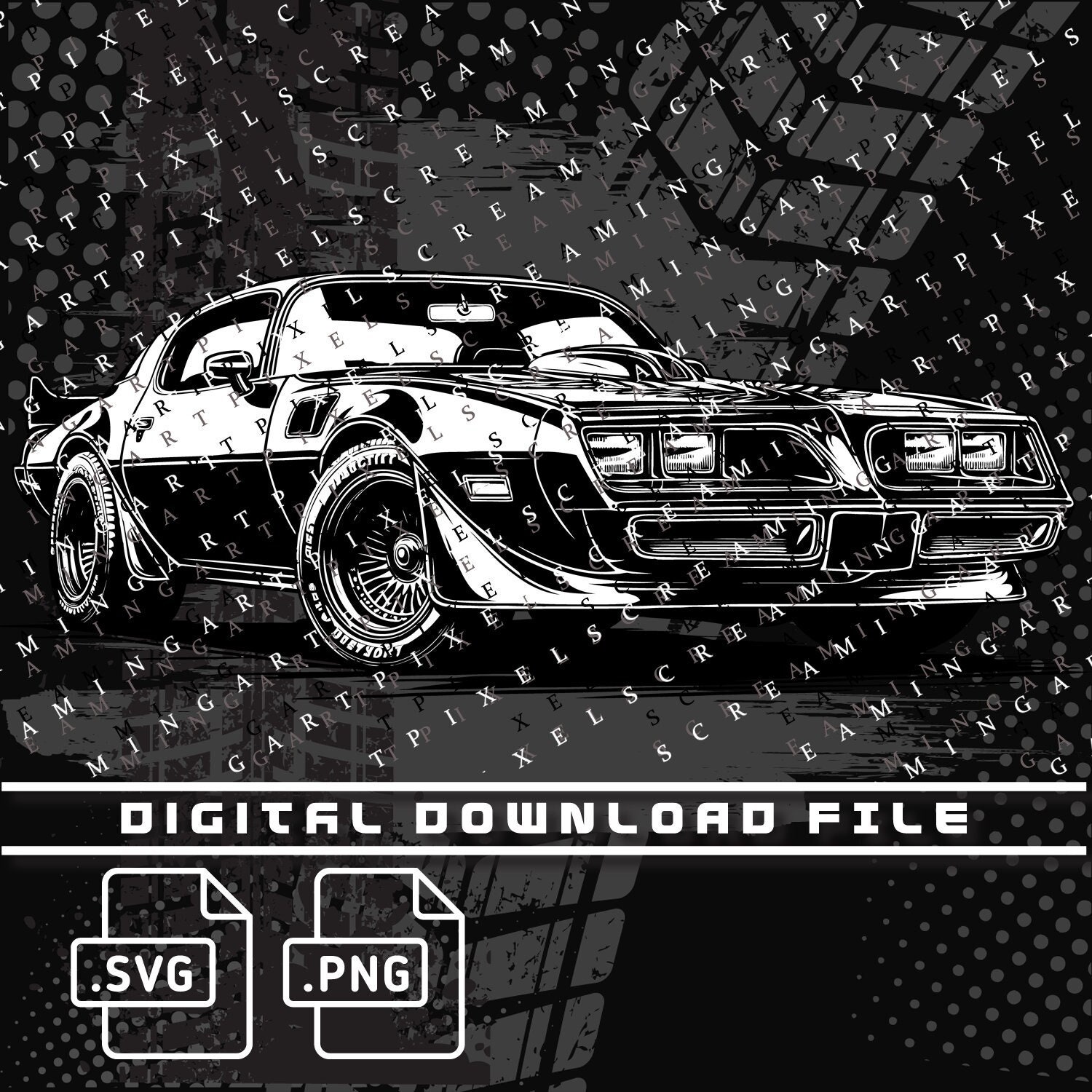 Pontiac Trans Am Digital File, Firebird Pontiac png file, Firebird, PNG and SVG file for shirts, stickers, DTG Printing, Car enthusiast