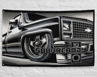 Slammed Squarebody Chevy C10 Emblem Garage Flag