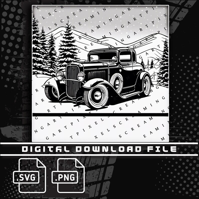 Rat Rod Rear Svg Hot Rod Coupe, Black and White Vector, Rat Rod, Hot Rod PNG SVG 4 Pack ...