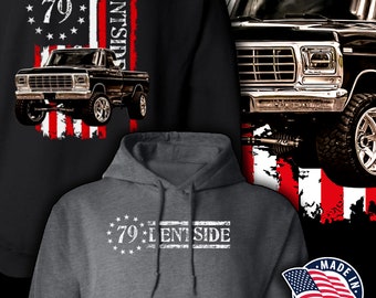 Ford 1979 Dentside flag truck, USA FLAG, Dentside Truck hoodie, 1979 Highboy, Truck Enthusiast. Pullover Hoodie