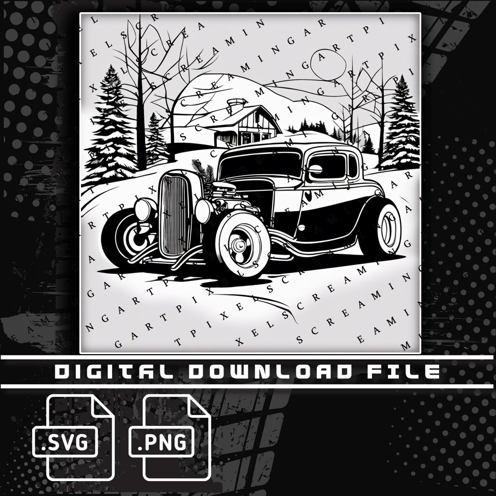 Rat Rod Rear Svg Hot Rod Coupe, Black and White Vector, Rat Rod, Hot Rod PNG SVG 4 Pack ...