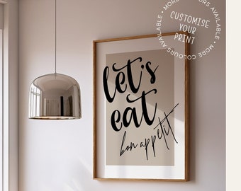 Impresión "Vamos a comer, buen provecho", impresiones para el comedor, impresión de arte mural para la cocina, arte mural neutro, decoración del hogar neutra, más colores disponibles