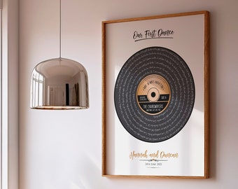 First Dance Gift, Our Song Gift, Any Song Lyrics or Verse Personalised Record Print, 1st Anniversary Gift For Him, Our First Dance Song