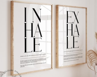 Lot de 2 impressions inspiration et expiration, impressions définition inspiration inspiration, impression respiration, art mural yoga, ensemble d'affiches de yoga, art mural chambre à coucher