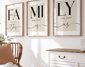 This is Us - Set of 3 Minimalist Family Quote Print: Neutral Typography Home Decor, Beige Wall Art