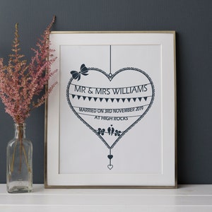 Stampa di matrimonio personalizzata, regalo di anniversario di carta per lui, regalo per coppia di sposi, regalo per il primo anniversario di matrimonio per marito e moglie