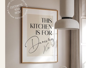 Esta cocina es para bailar, Impresión de pared para cocina, Citas sobre cocina, Frases de cocina, Impresiones para el comedor, Arte de pared, Decoración del hogar en beige