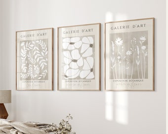 Set of 3 Beige Wall Prints, Exposition Botanique, Botanical Wall Art, Plant Wall Art, Botanical Art, Kitchen Prints, Natural Wall Prints