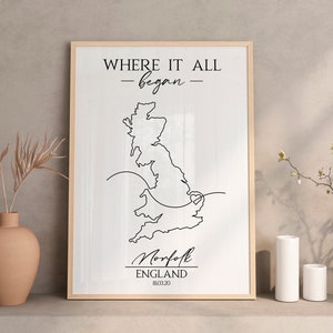 Personalised Couples Map, Continuous Line Art, First Anniversary Gift For Him, How It Started Map, Paper Anniversary Gift For Him