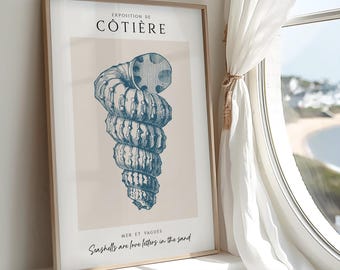 Seashells Are Love Letters in the Sand - Coastal Seashell Print - Blue Seashell on Beige Background