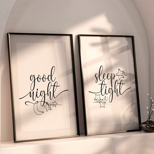 Set of 2 Good Night Sleep Tight Wall Art Prints, Bedroom Wall Decor, New Home Gift, House Warming Gift, Home Prints, Calligraphy Love Print