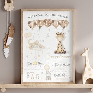 Thema Giraffe Baby Geburtsgeschenk, erste Weihnachten Neugeborene Jungen Mädchen Geschenk personalisiert, Neugeborene Baby Geburtsdetails Druck, personalisierte Baby Geschenk