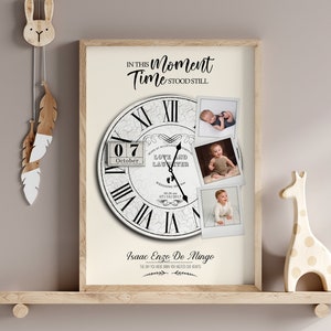 Reloj de anuncio de nacimiento de bebé para pared, en este momento el tiempo se detuvo, regalo de baby shower, en este momento, regalo personalizado de guardería