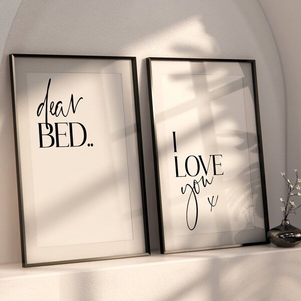 Set of 2 Bedroom Wall Art Prints, Dear Bed I Love You, Bedroom Wall Decor, New Home Gift, House Warming Gift, Home Wall Art Prints