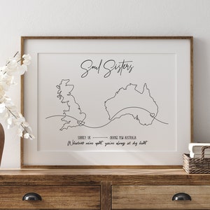Relatiegeschenken interlokale relatie, gepersonaliseerde kaartkunstdruk, vriendschap interlokale relatie, locatiekaart twee, verjaardagscadeau voor hem, liefdeskaart