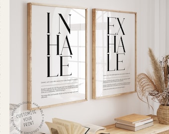 Set of 2 Inhale and Exhale Prints, Inhale Exhales Definition Prints, Breathe Print, Yoga Wall Art, Yoga Poster Set, Bedroom Wall Art